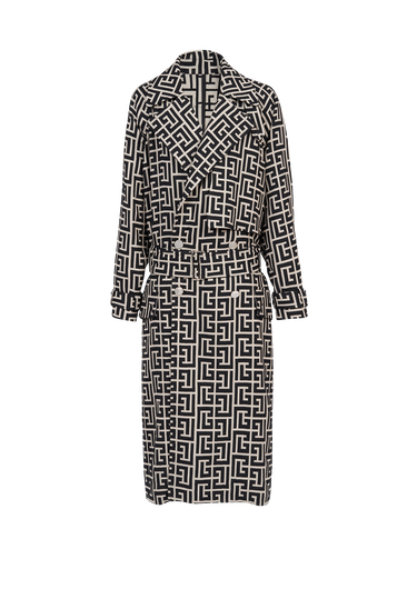 Trench coat en laine bicolore à monogramme Balmain