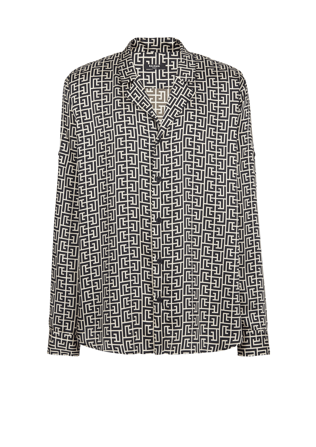 Pyjama shirt with Balmain monogram print, black, hi-res