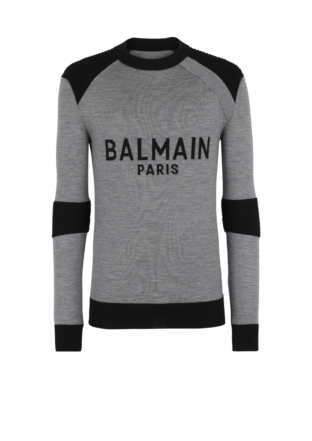 Pull en laine à logo Balmain Paris, gris, hi-res