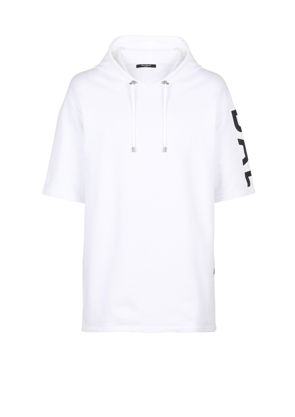 Sweat à capuche oversize en coton imprimé logo Balmain, blanc, hi-res