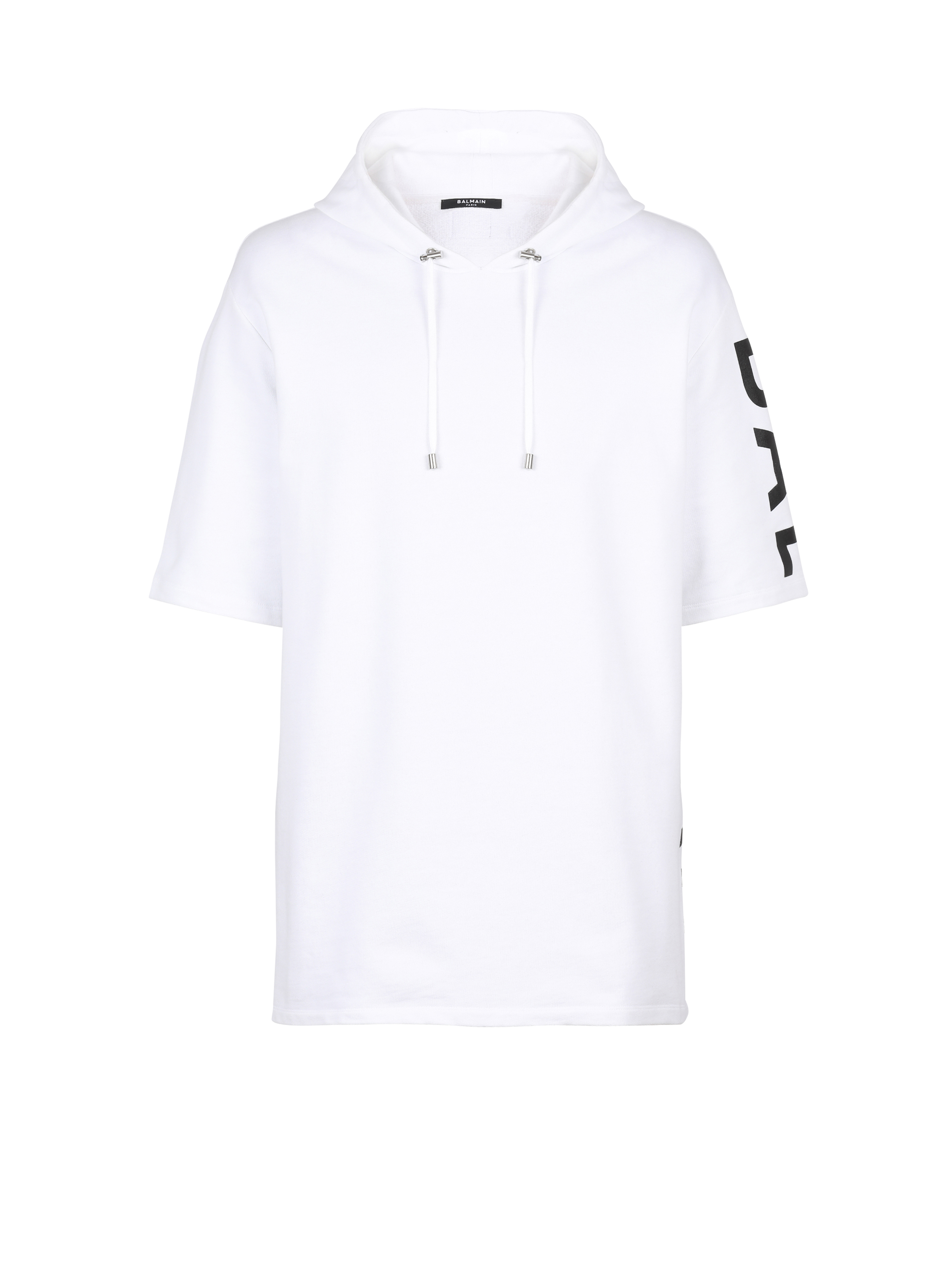 Sweat à capuche oversize en coton imprimé logo Balmain, blanc