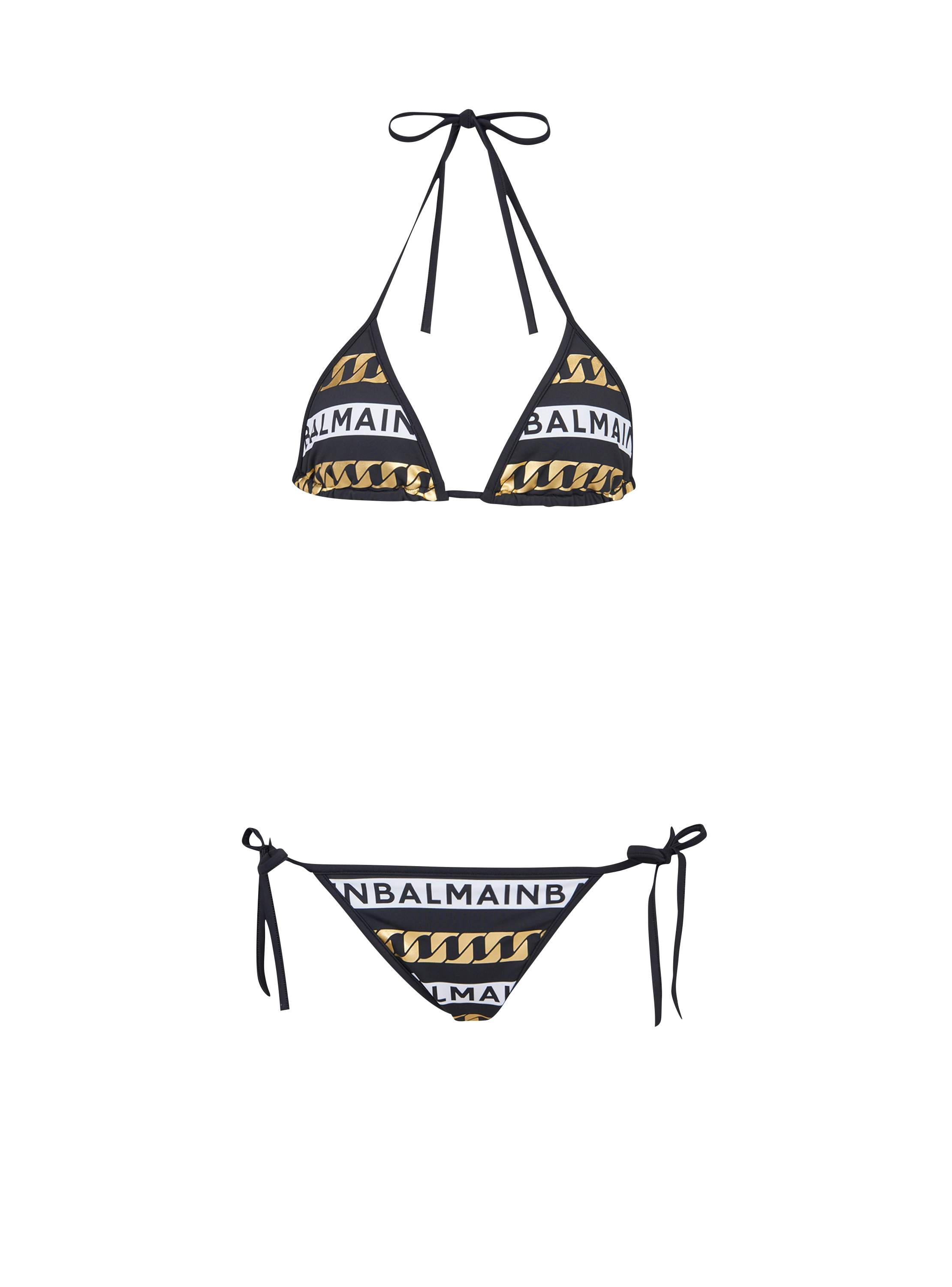 Femme Articles de plage et maillots de bain Articles de plage et maillots de bain Balmain Bikini rayé à logo imprimé Synthétique Balmain en coloris Noir 