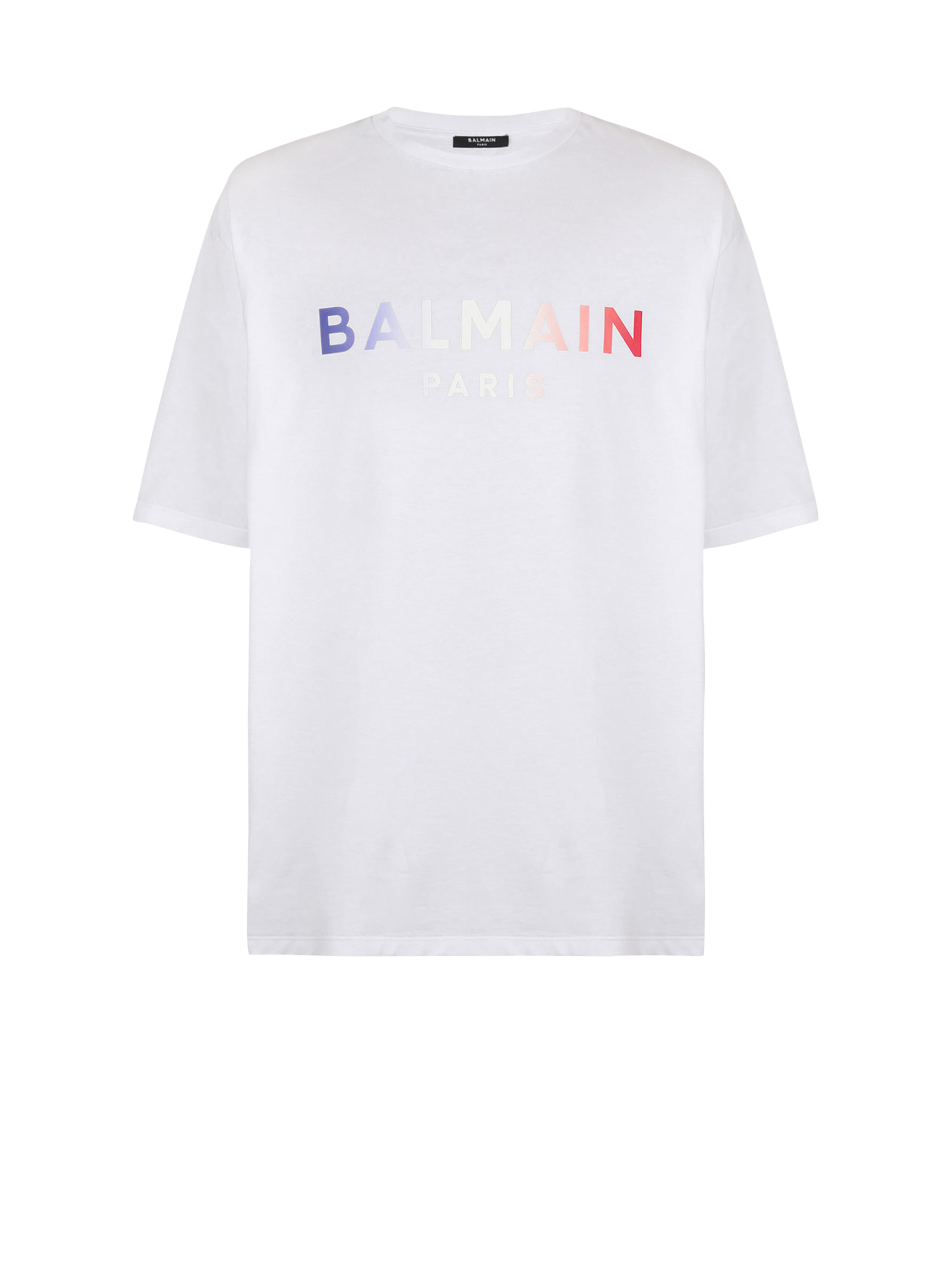 HIGH SUMMER CAPSULE - T-shirt en coton imprimé tie and dye logo Balmain Paris, blanc