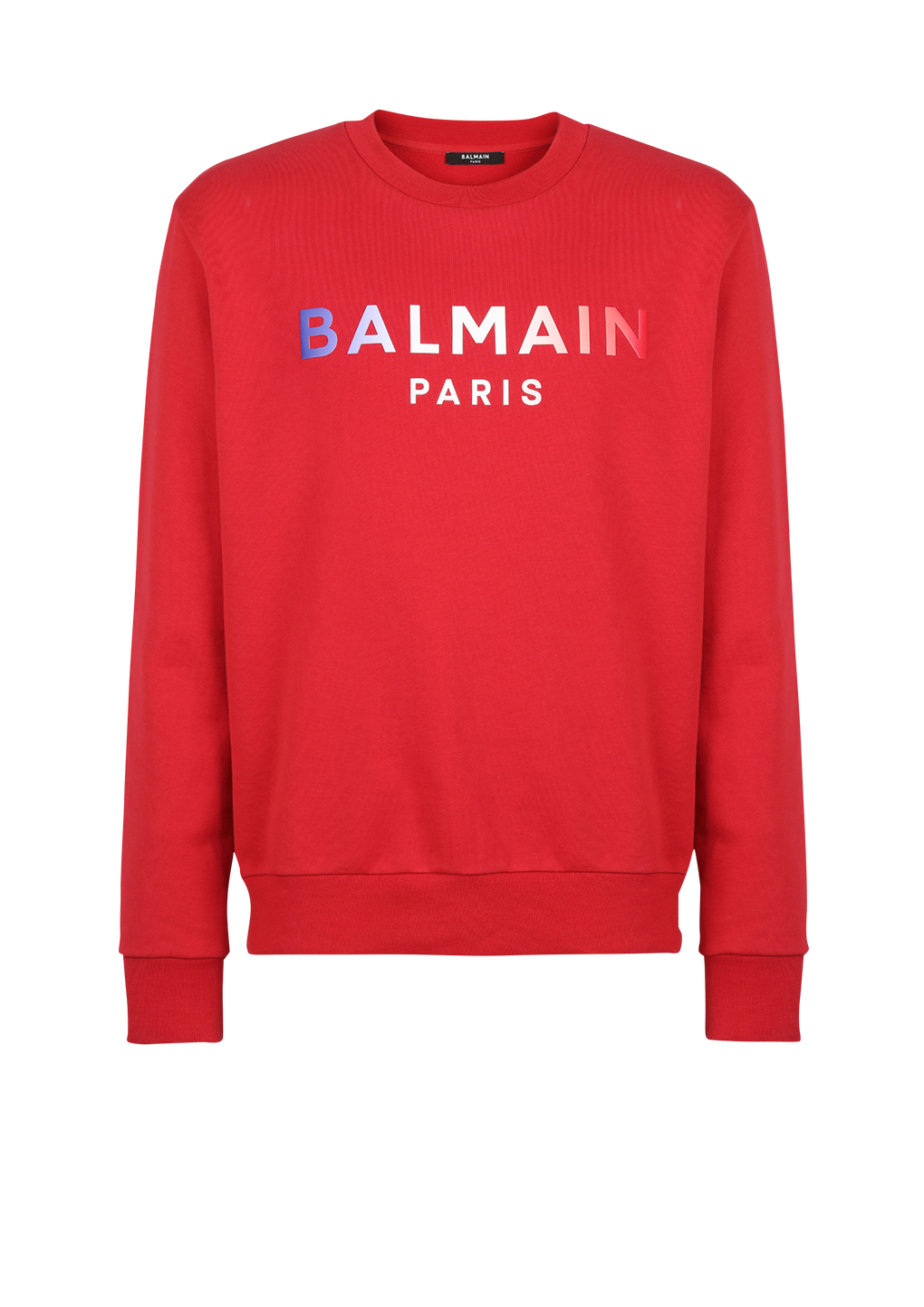 HIGH SUMMER CAPSULE - Cotton sweatshirt with Balmain Paris tie-dye logo print, red, hi-res
