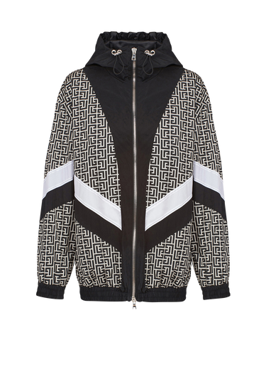 Hooded nylon jacket with Balmain monogram