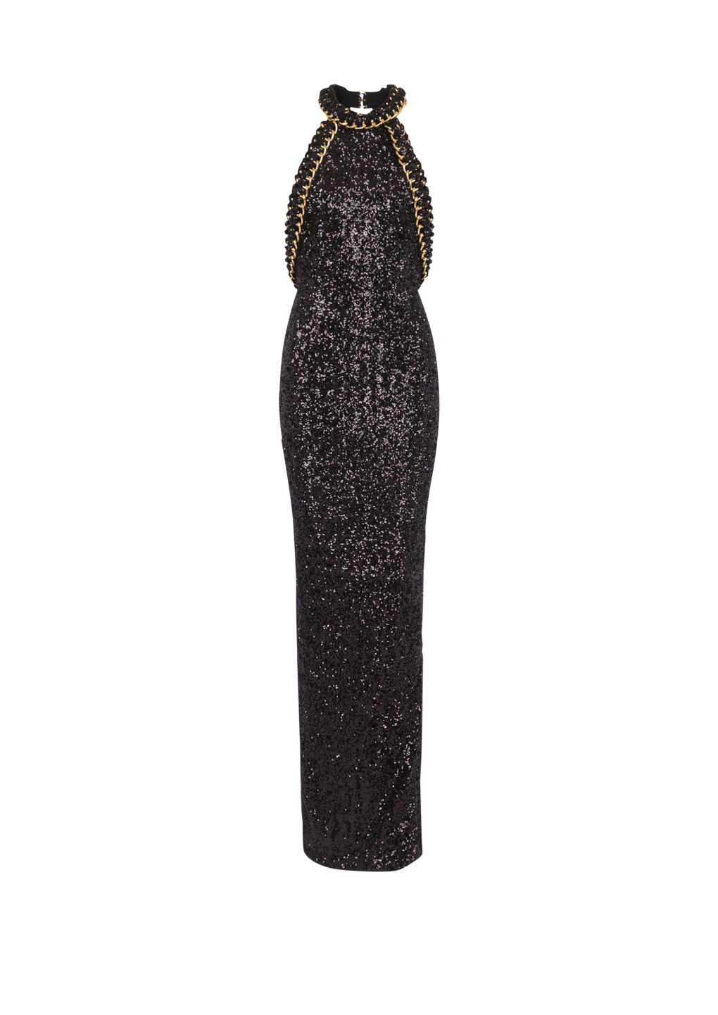 Long sequined embroidered dress, black, hi-res