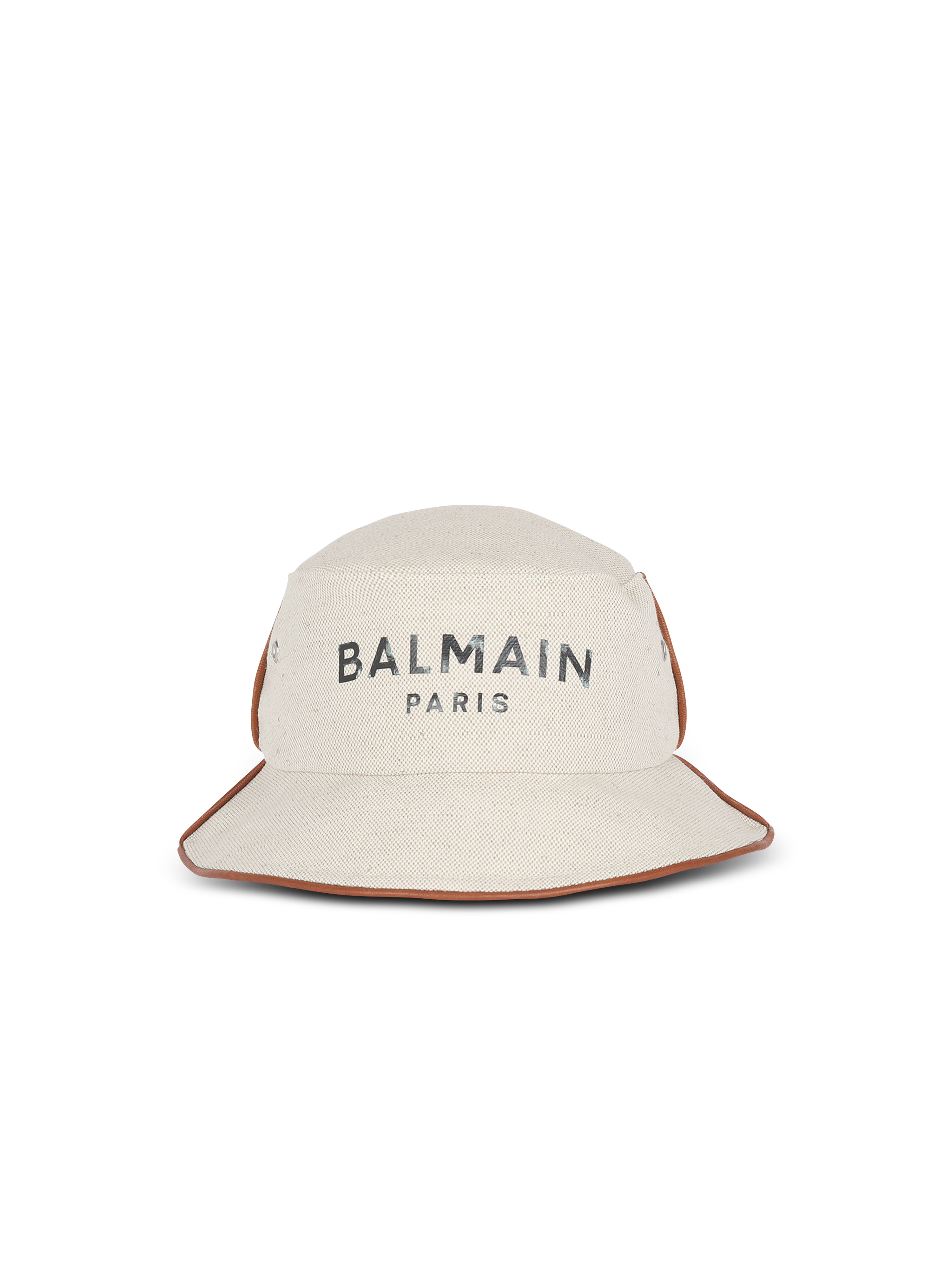 Cotton and leather B-Army bucket hat with Balmain logo, white