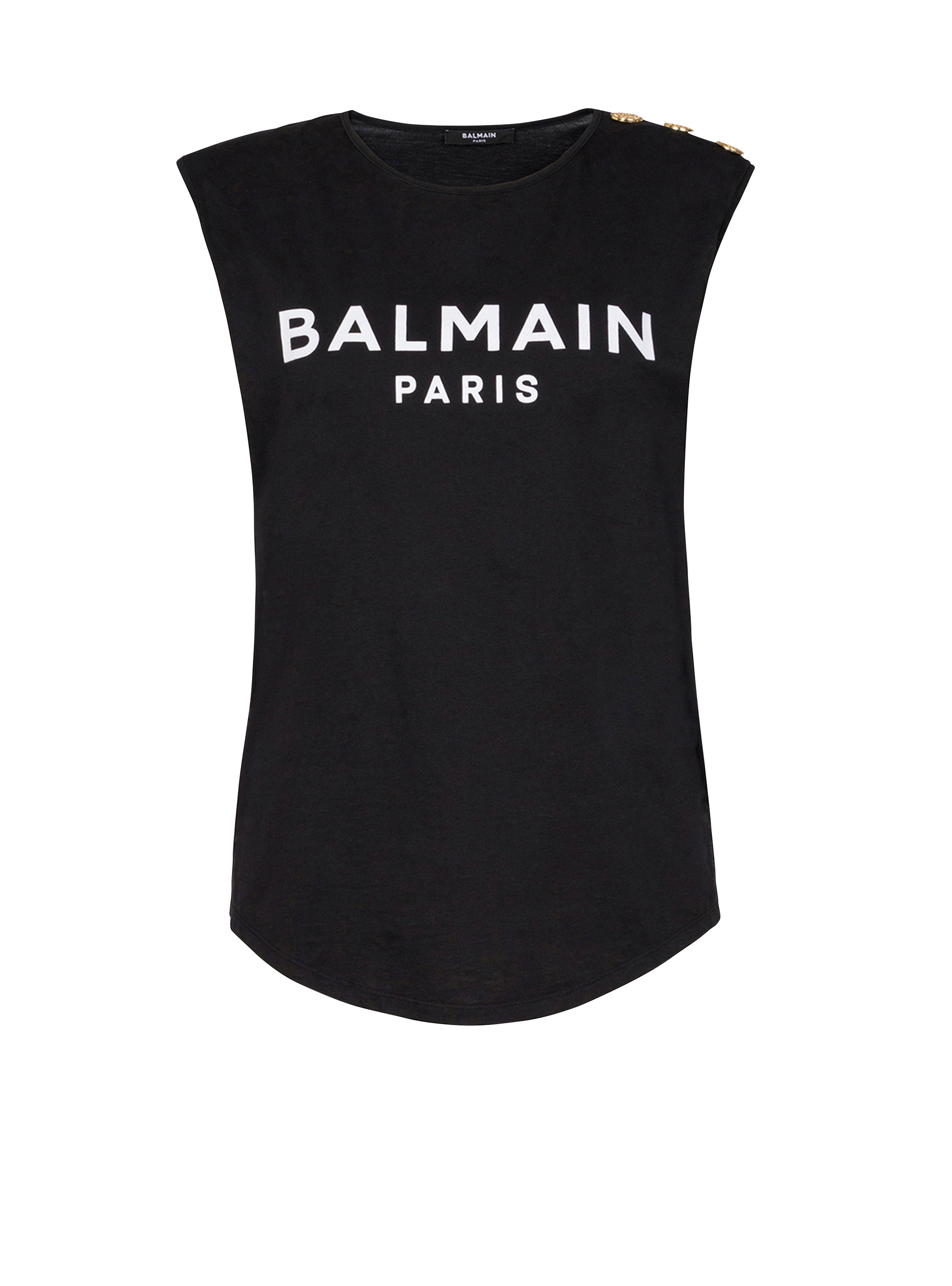 T-shirt en coton imprimé logo Balmain, noir