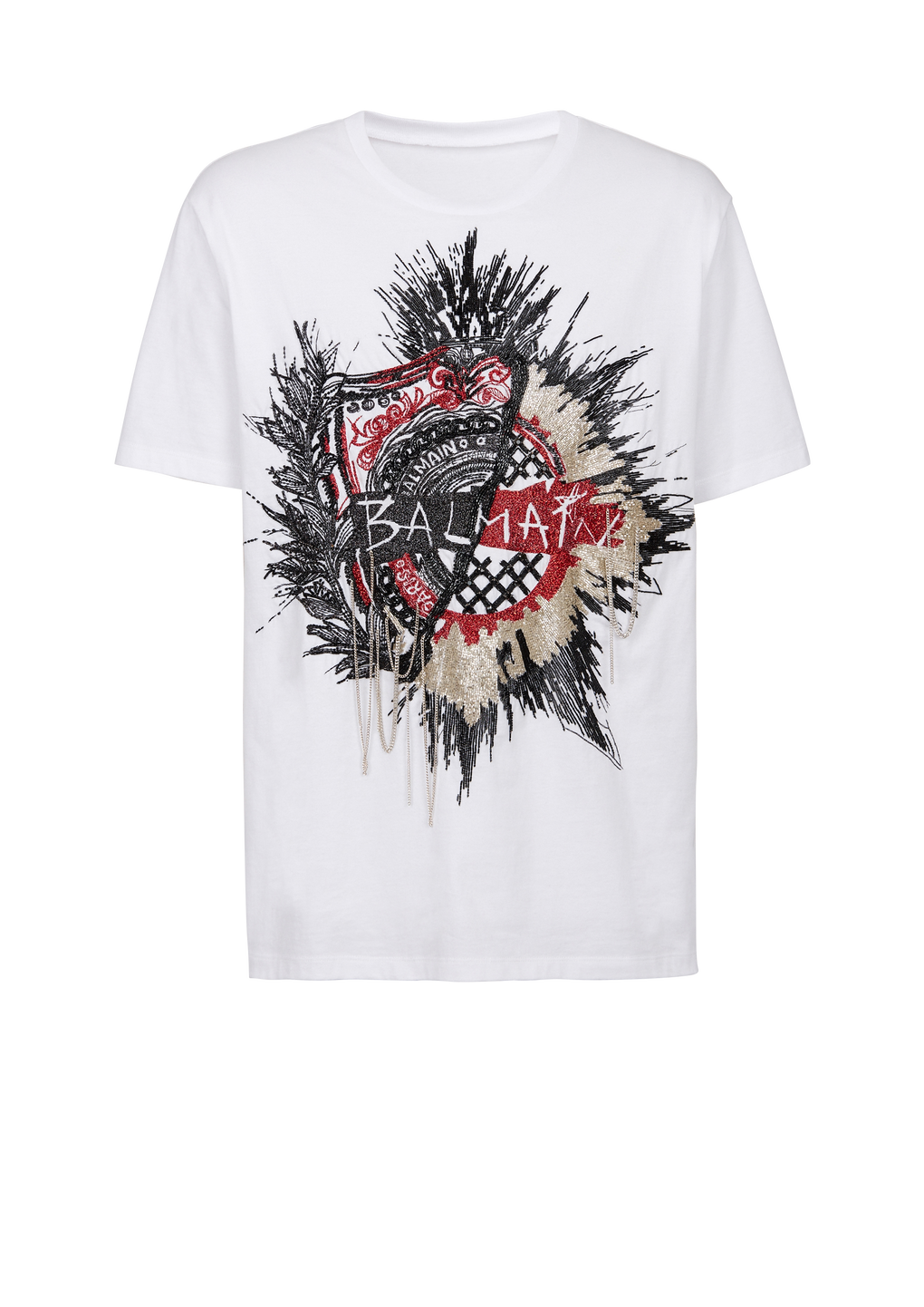 T-shirt oversize en coton brodé logo Balmain, blanc, hi-res
