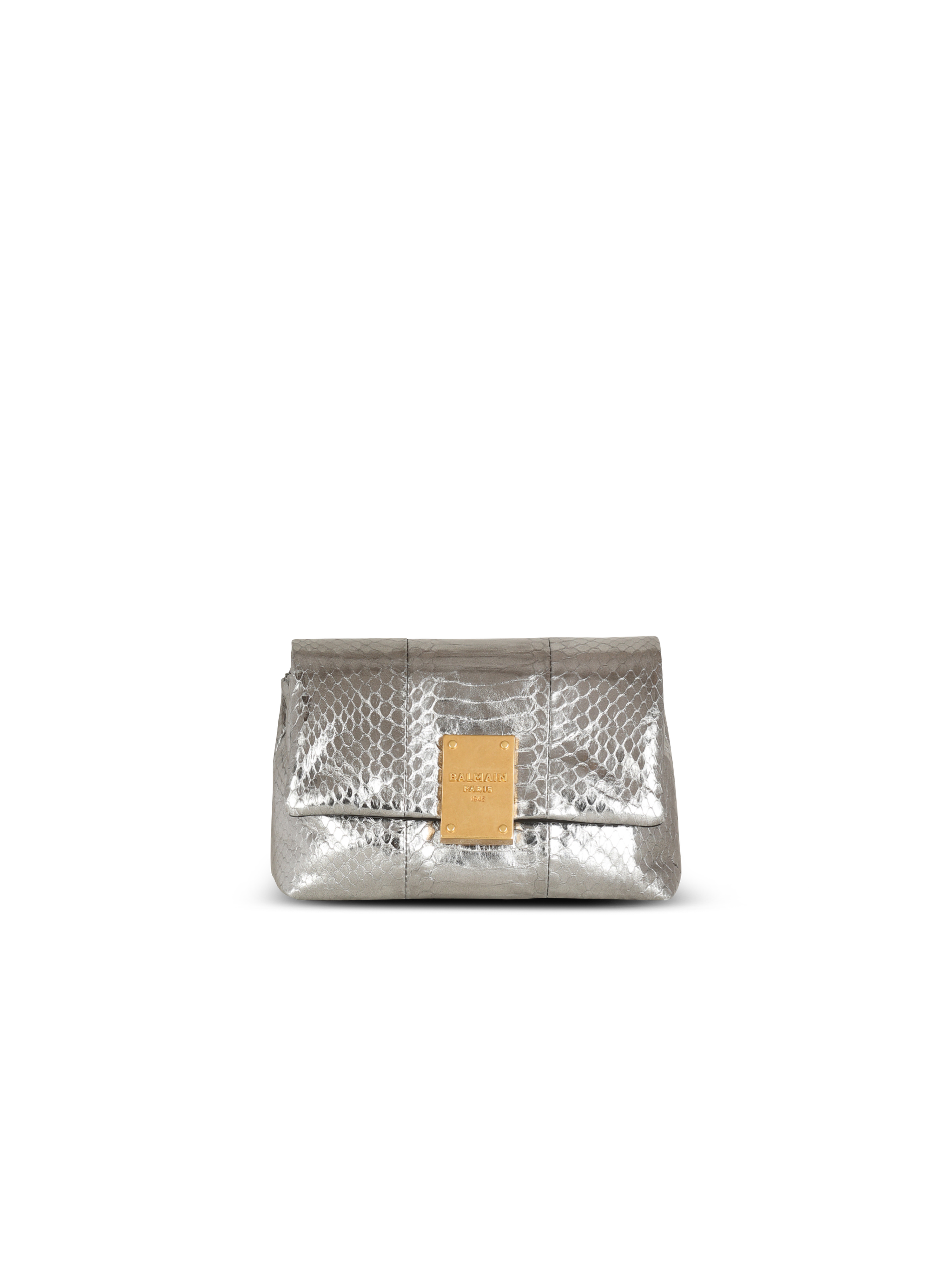 Mini 1945 Soft bag in python leather, silver