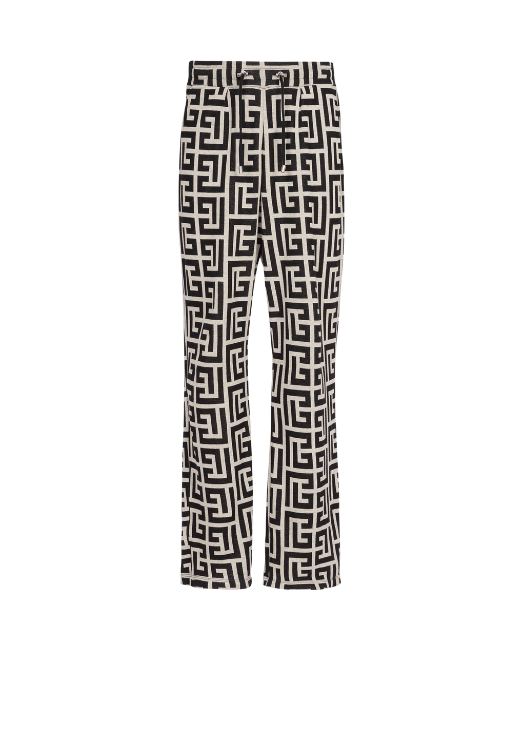 Pantalon pyjama large en jacquard à monogramme Balmai, noir, hi-res
