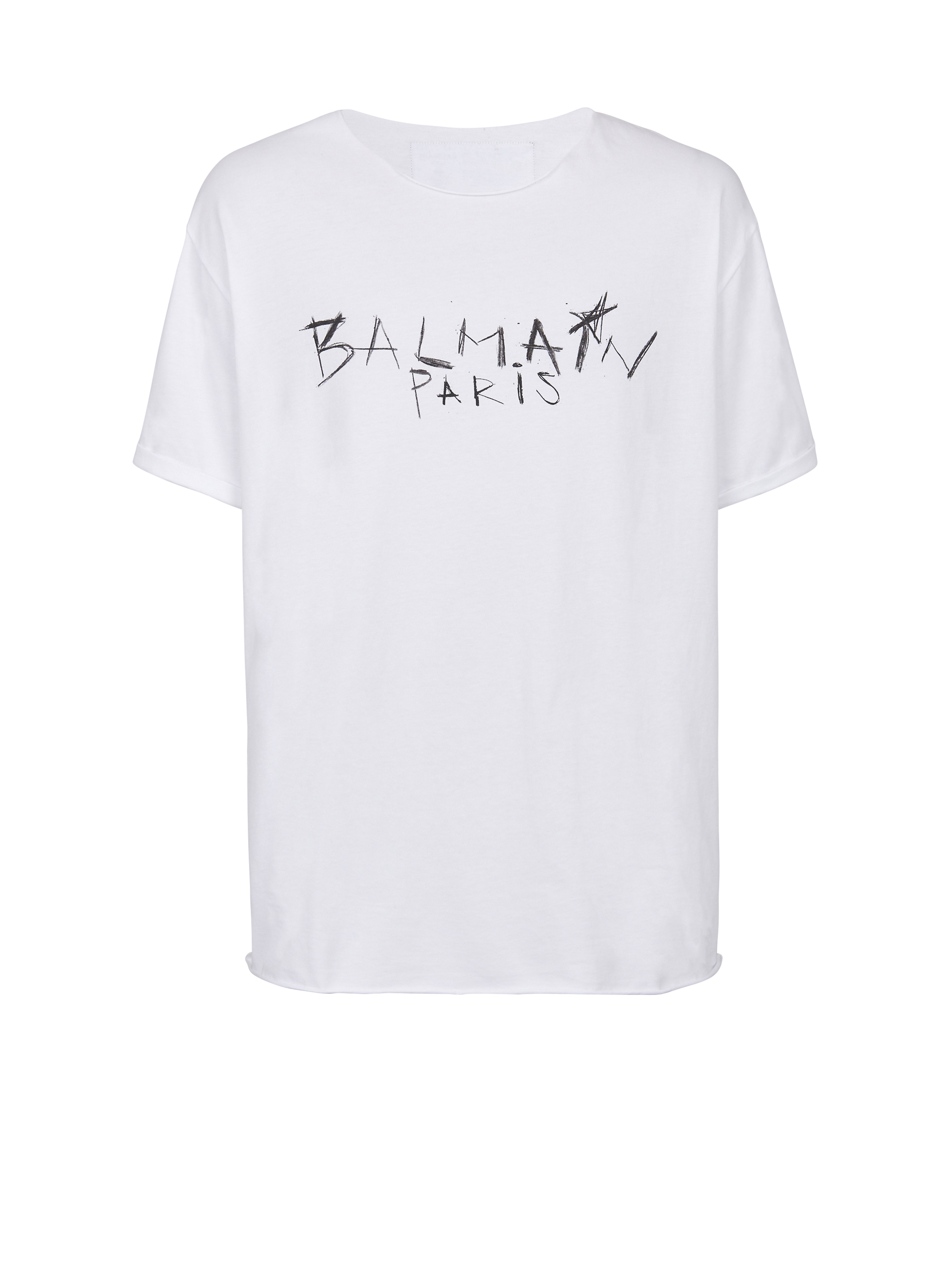 T-shirt en coton imprimé logo graffiti Balmain Paris, blanc