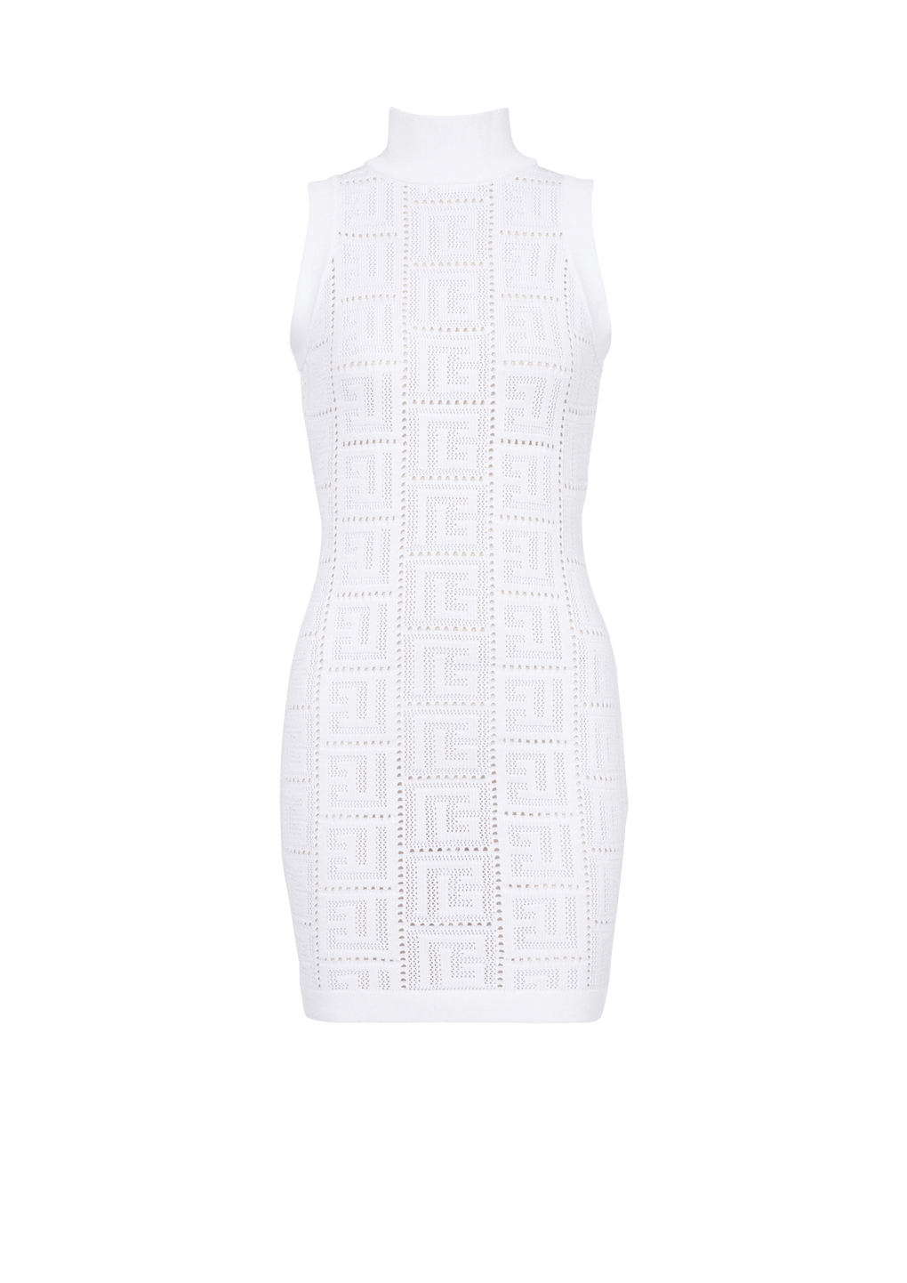 Short eco-designed knit dress with Balmain monogram, white, hi-res