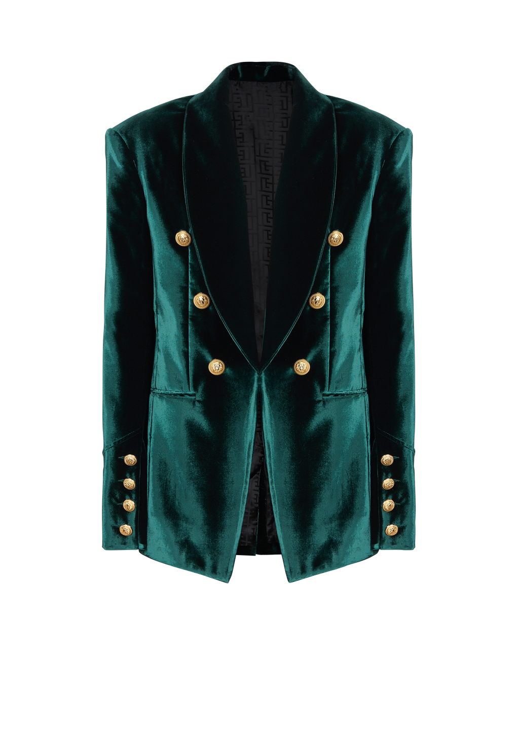 Velvet blazer with monogram lining, green, hi-res