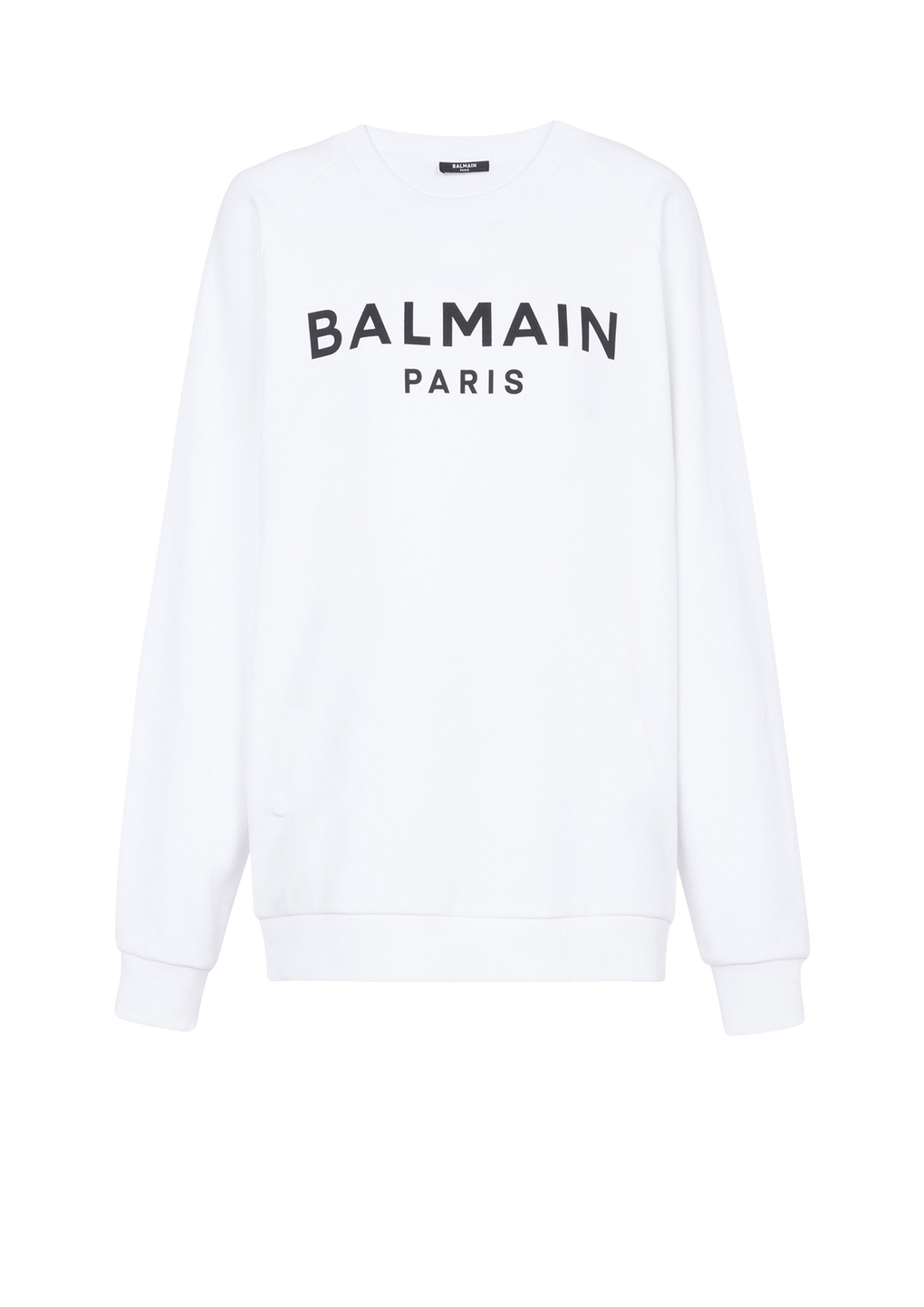 Sweat en coton avec logo imprimé Balmain, blanc, hi-res