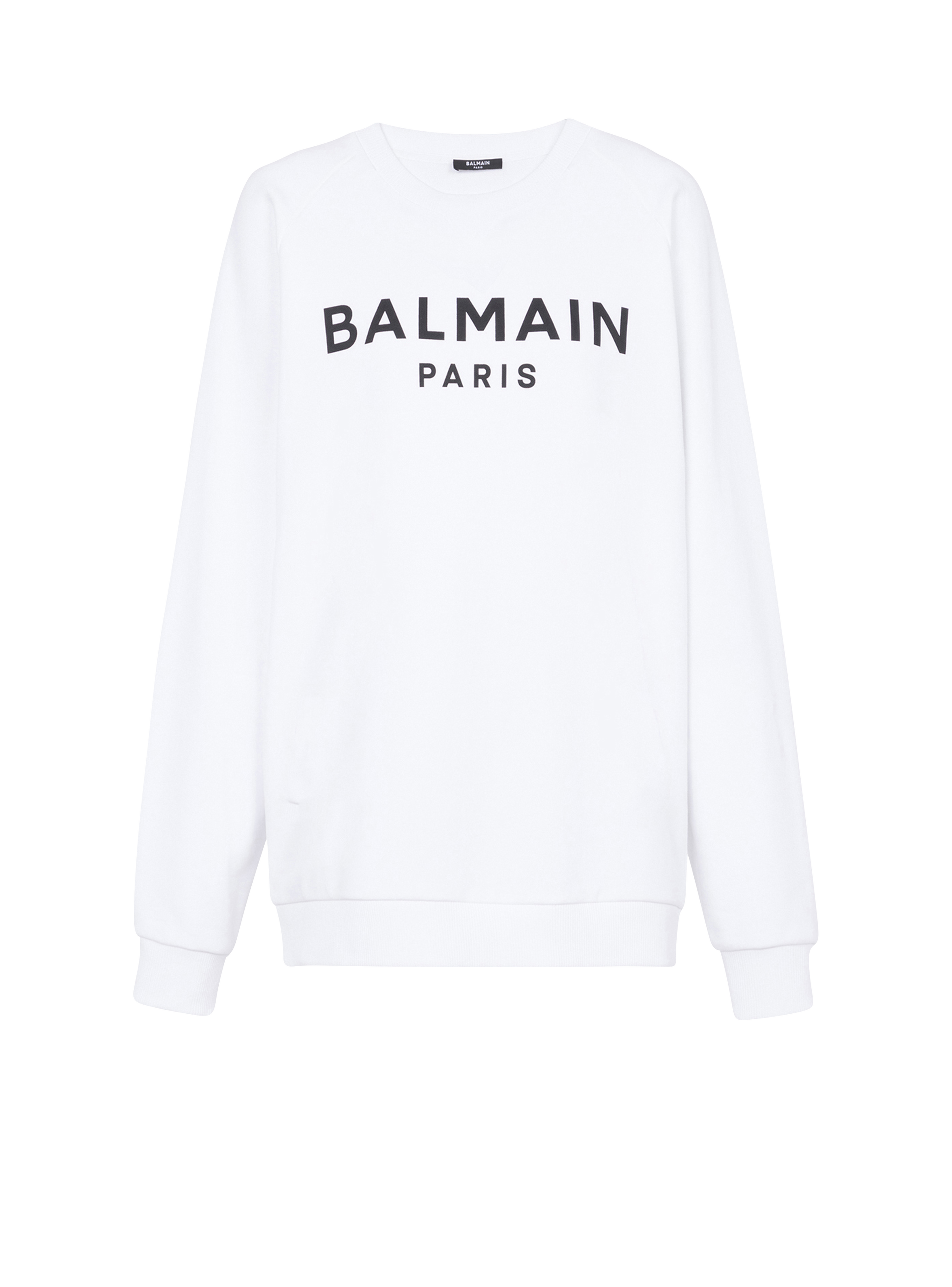 Sweat en coton avec logo imprimé Balmain, blanc