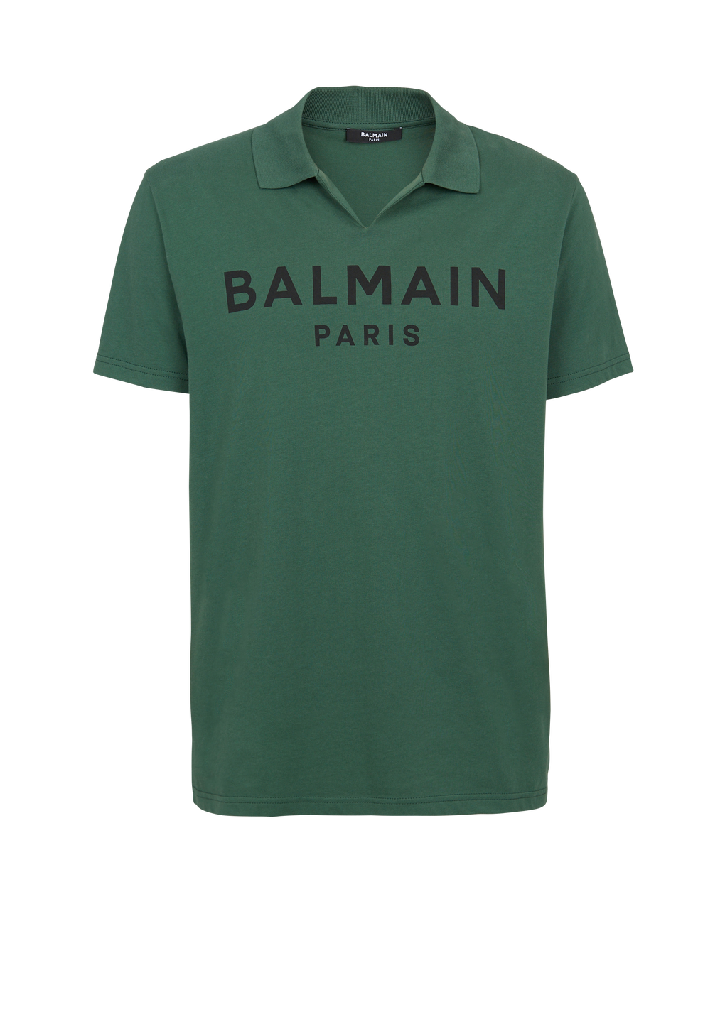 Cotton polo with black Balmain logo print, green, hi-res