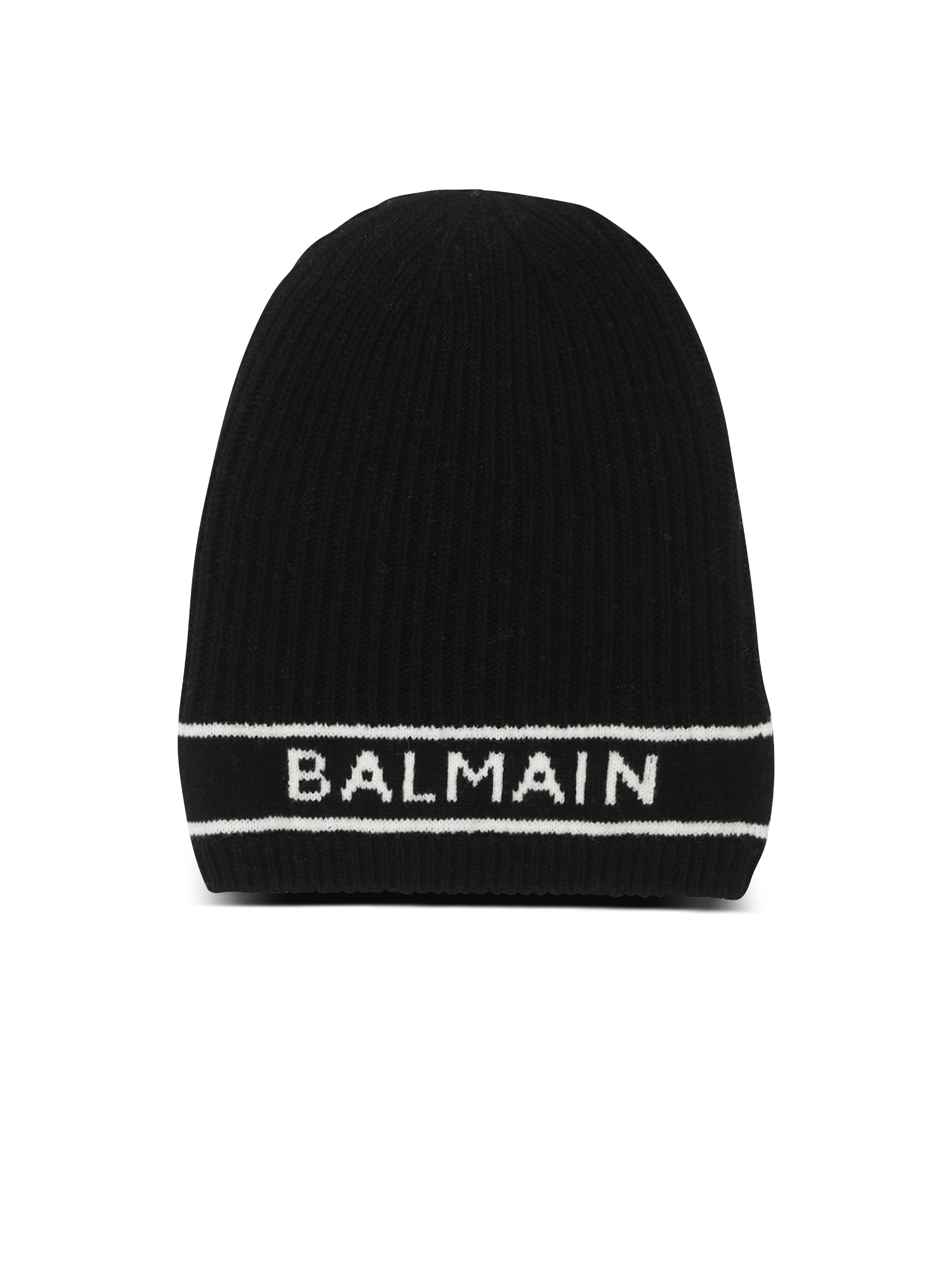 Wool beanie with embroidered Balmain logo, black