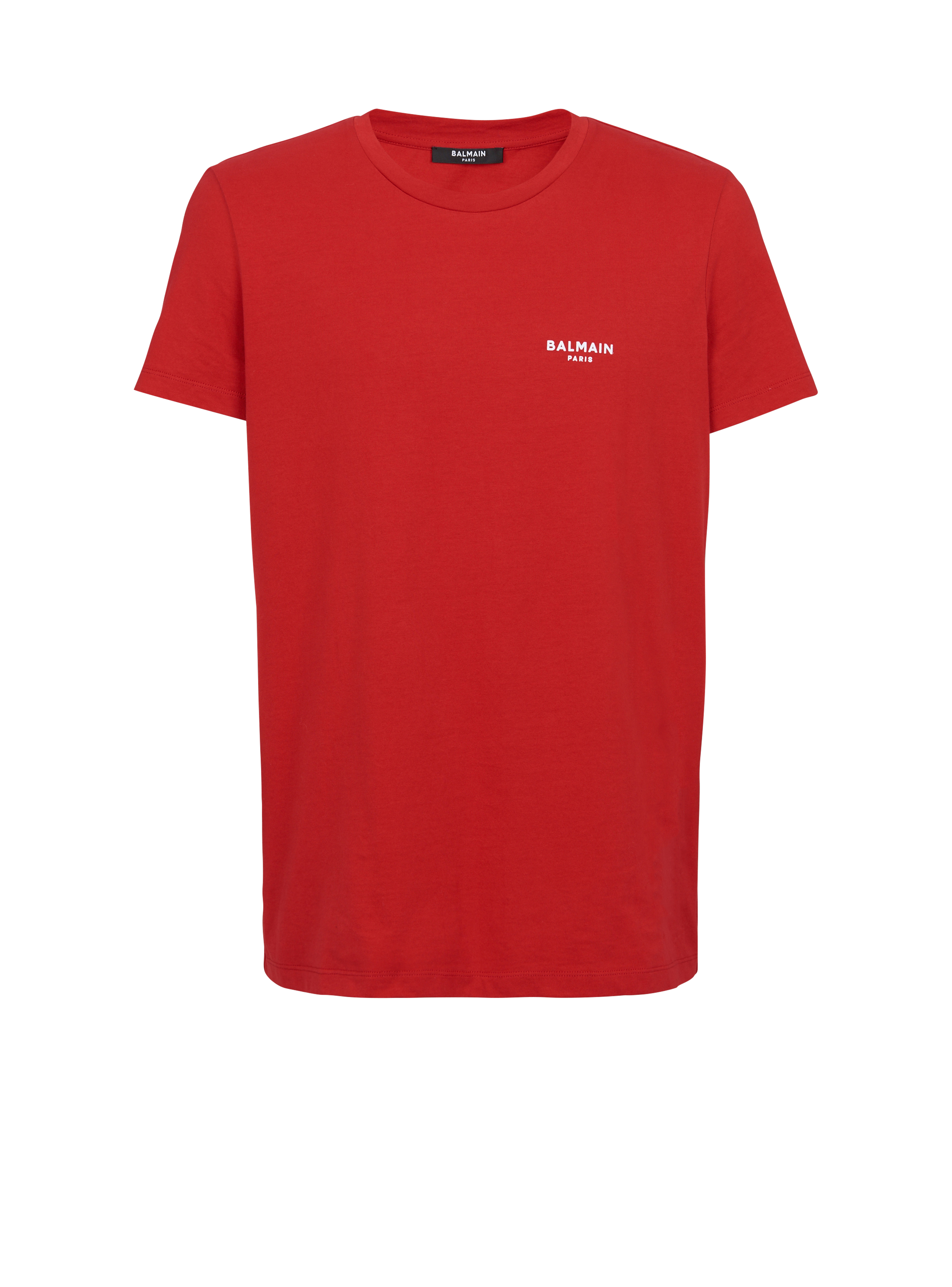 T-shirt en coton floqué petit logo Balmain Paris, rouge