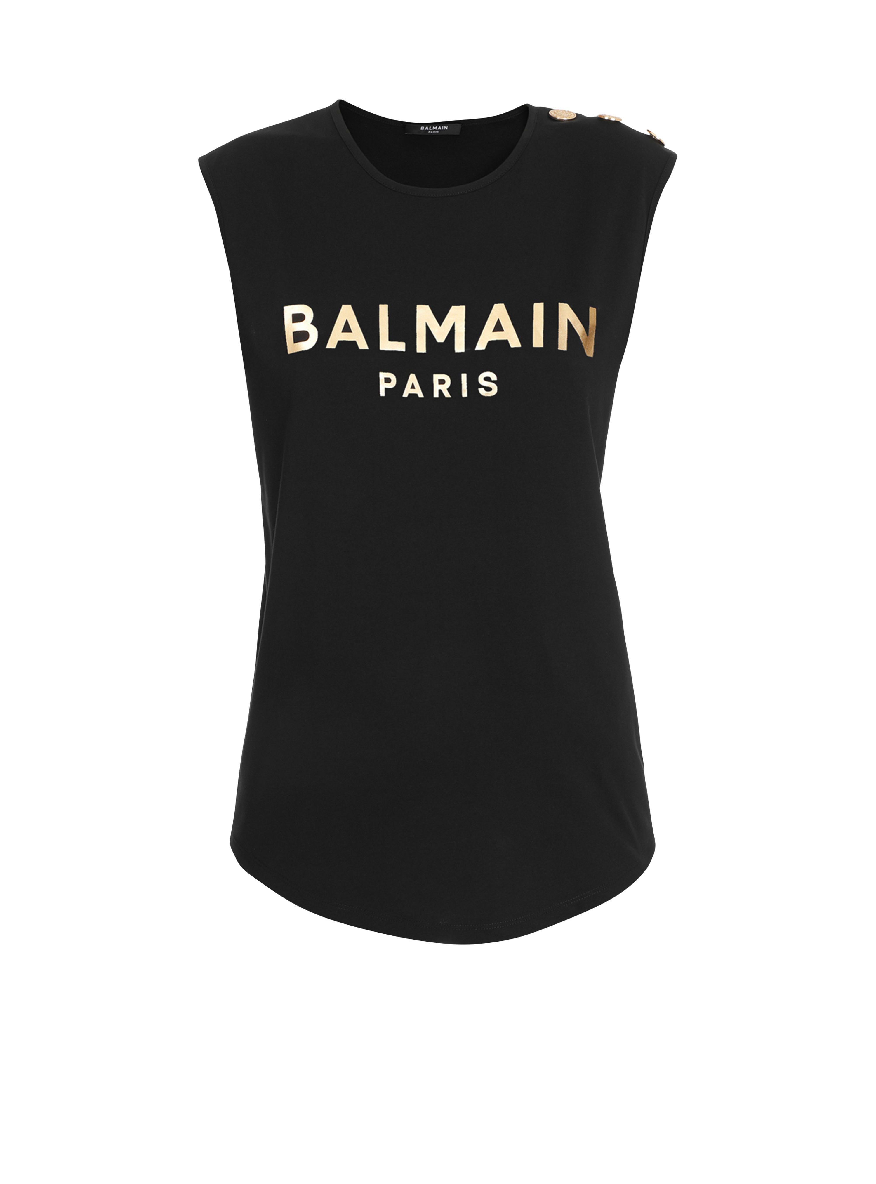 T-shirt en coton imprimé logo Balmain, or