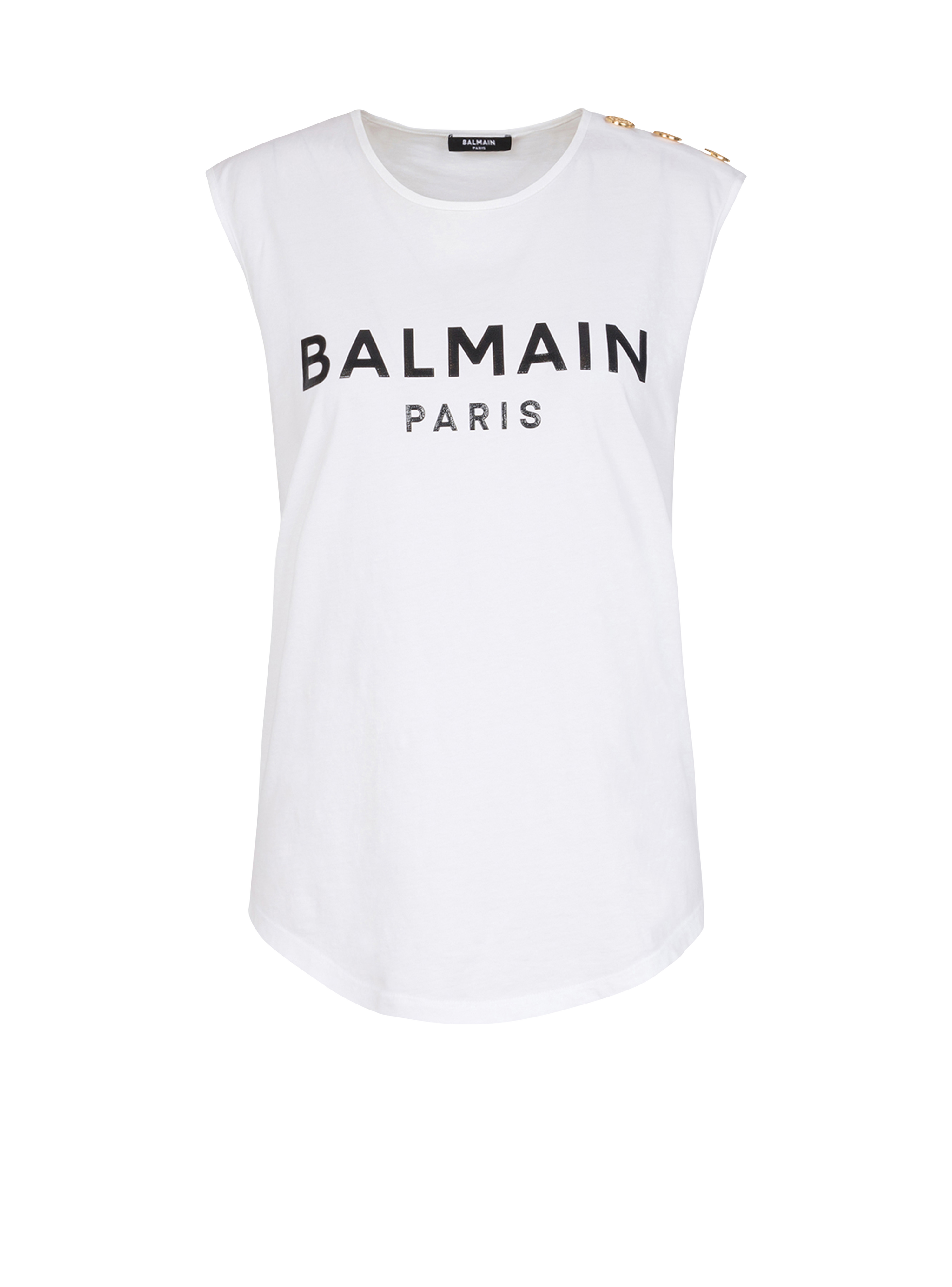 Eco-designed cotton T-shirt with Balmain logo print, white