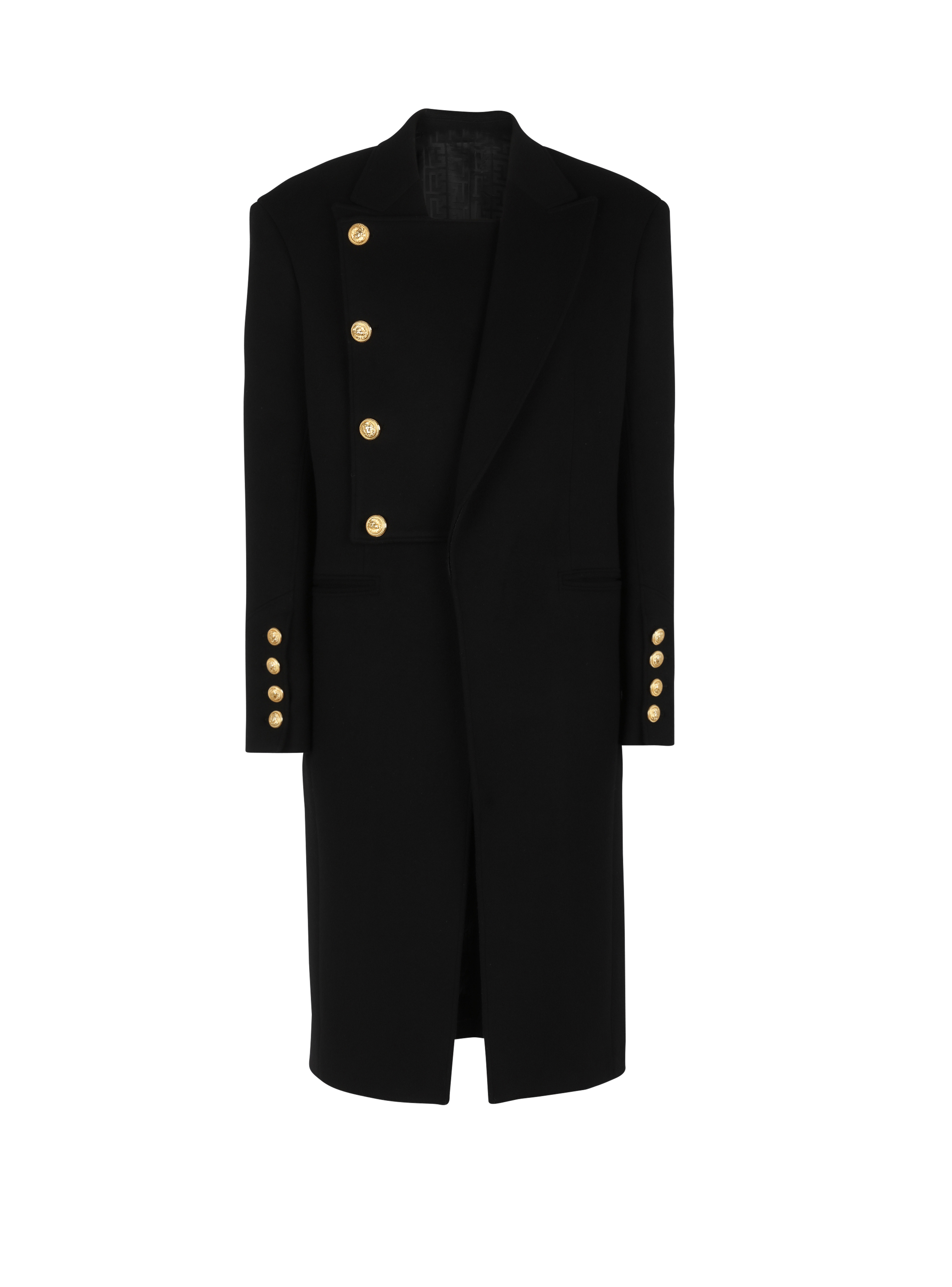Unisex - Four-button wool coat with detachable inset jacket, black
