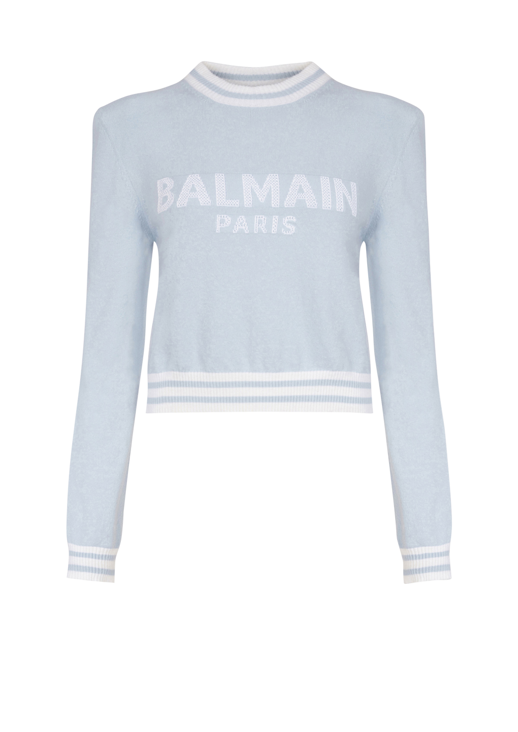 Sweat court en laine avec logo Balmain, bleu, hi-res