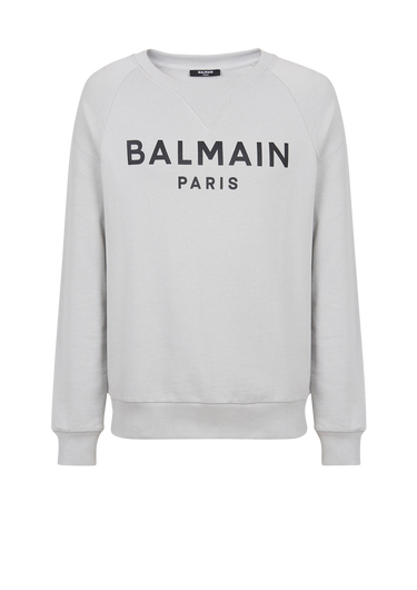 Sweat en coton éco-design imprimé métallisé logo Balmain Paris
