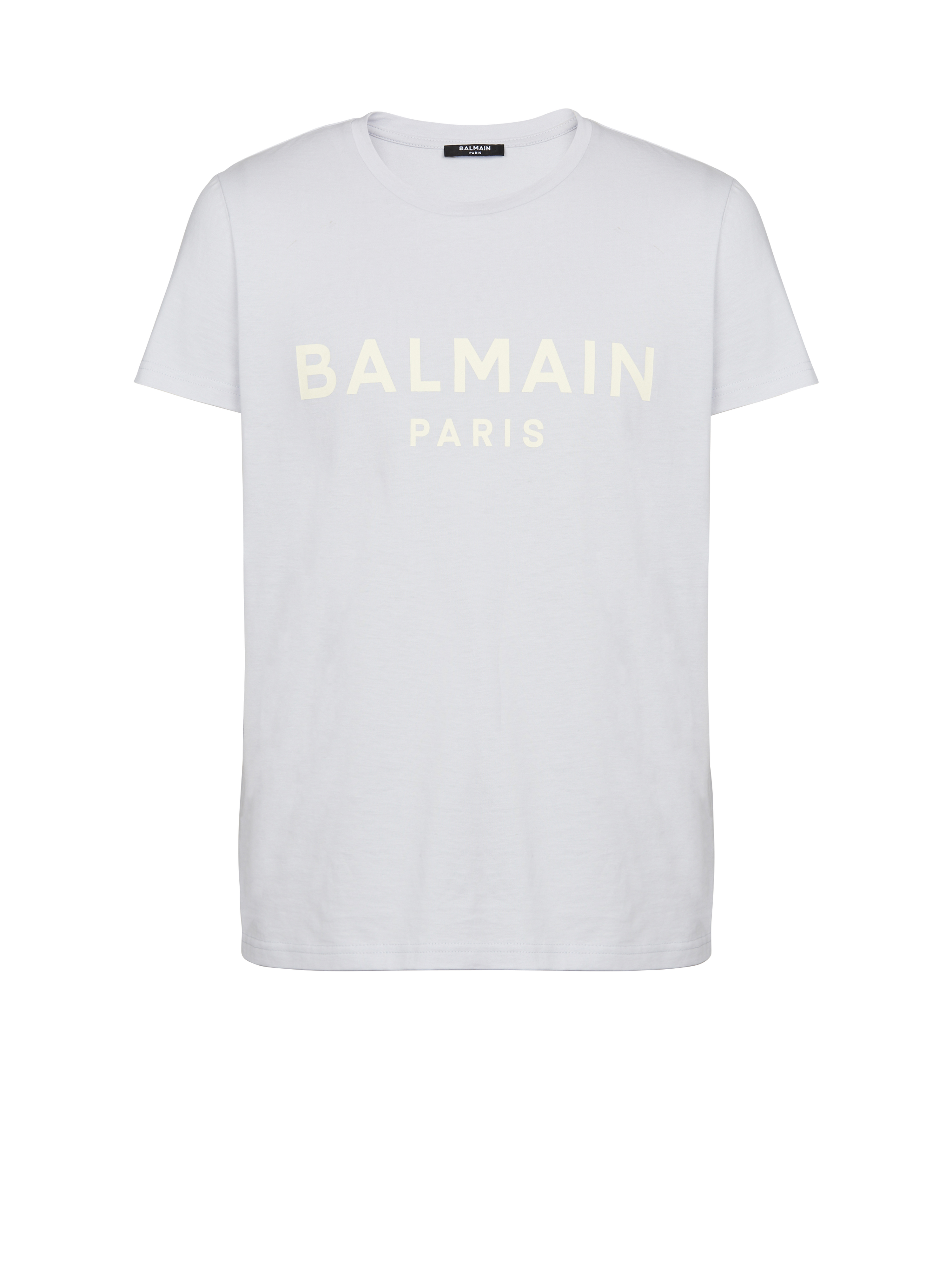 T-shirt en coton imprimé logo Balmain Paris, bleu