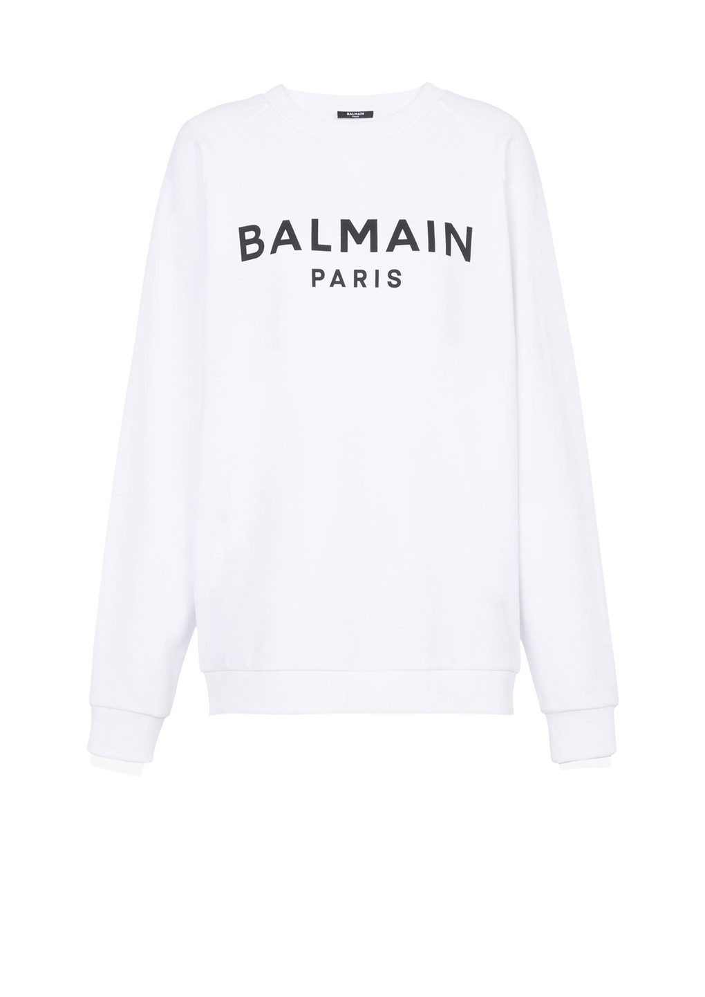 Sweat en coton avec logo imprimé Balmain, blanc, hi-res