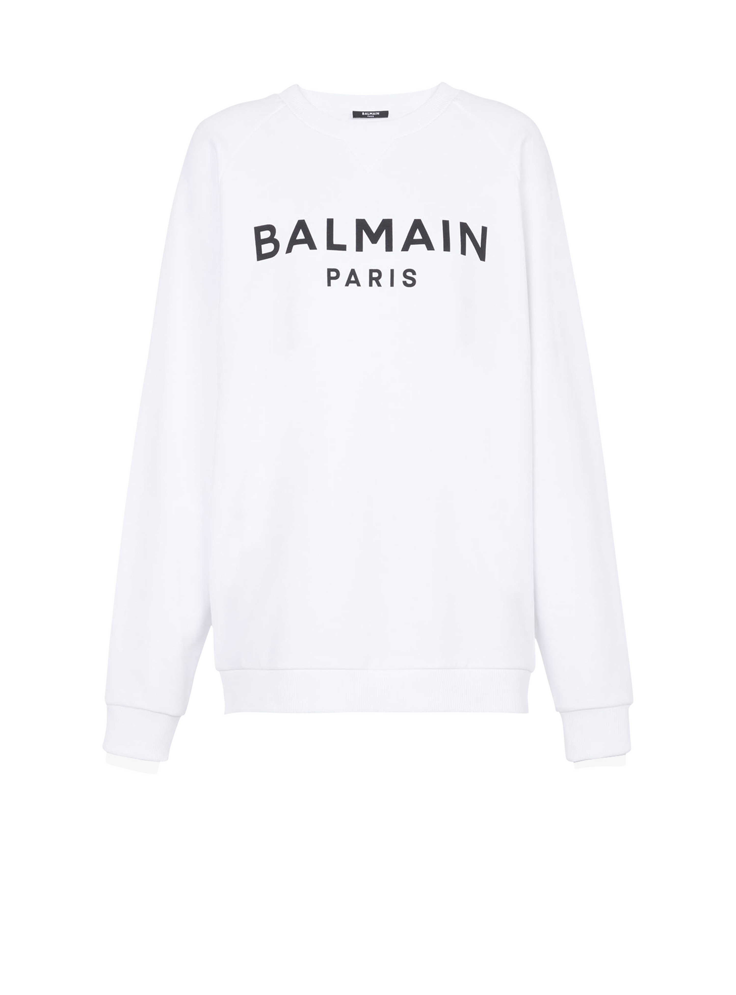 Sweat en coton imprimé logo Balmain Paris noir, blanc