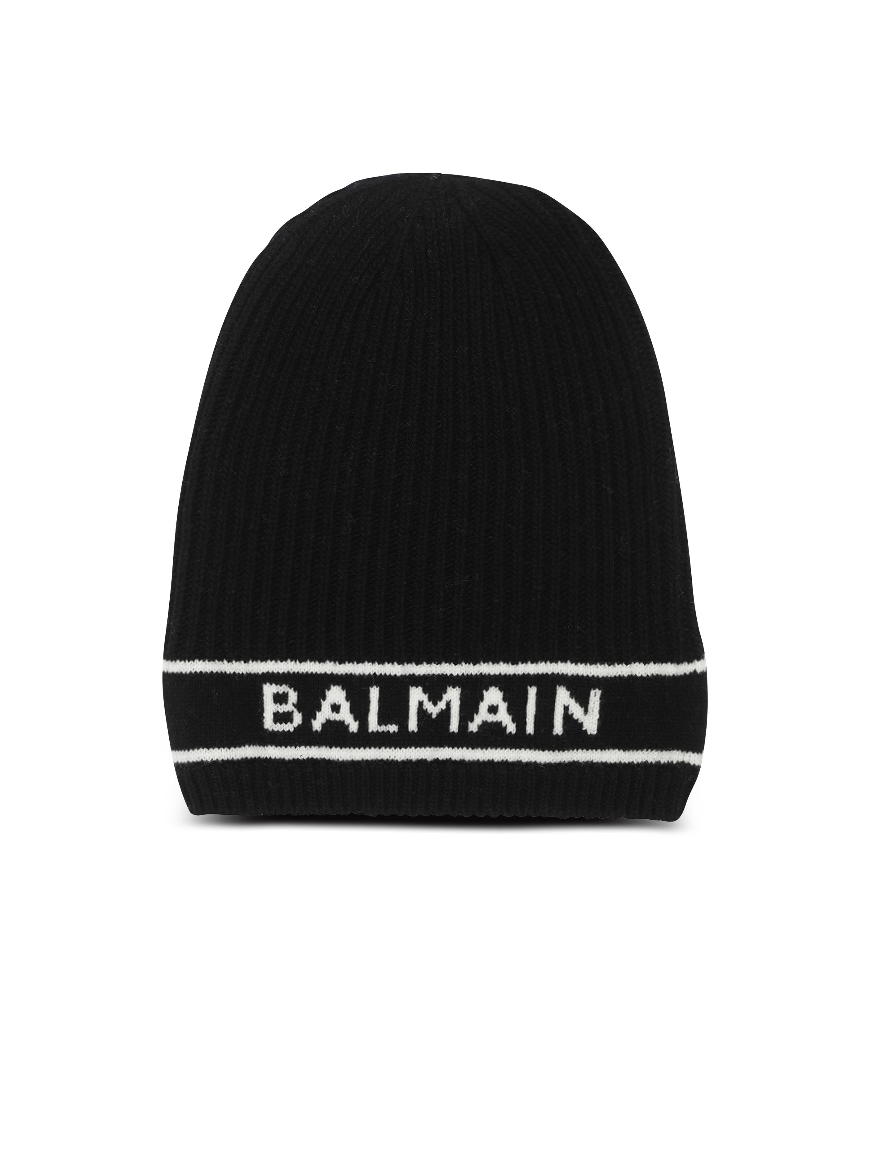 Bonnet en lain avec logo Balmain, noir