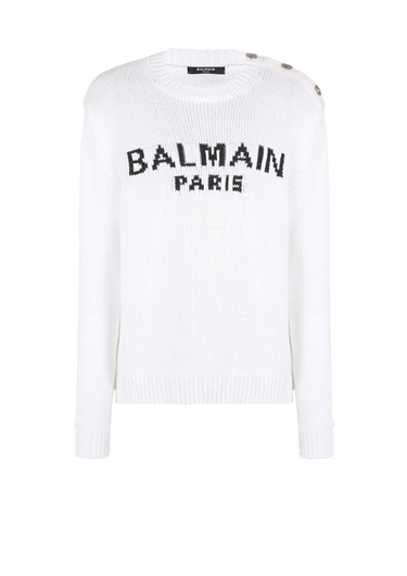 Cotton sweater with embroidered Balmain Paris logo